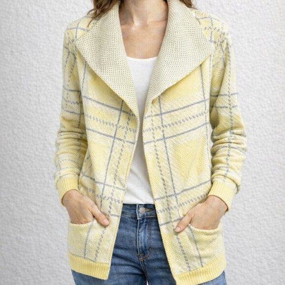 Talbots Sweaters - Talbots size M long sleeve bright yellows with gray accents blazer, pockets